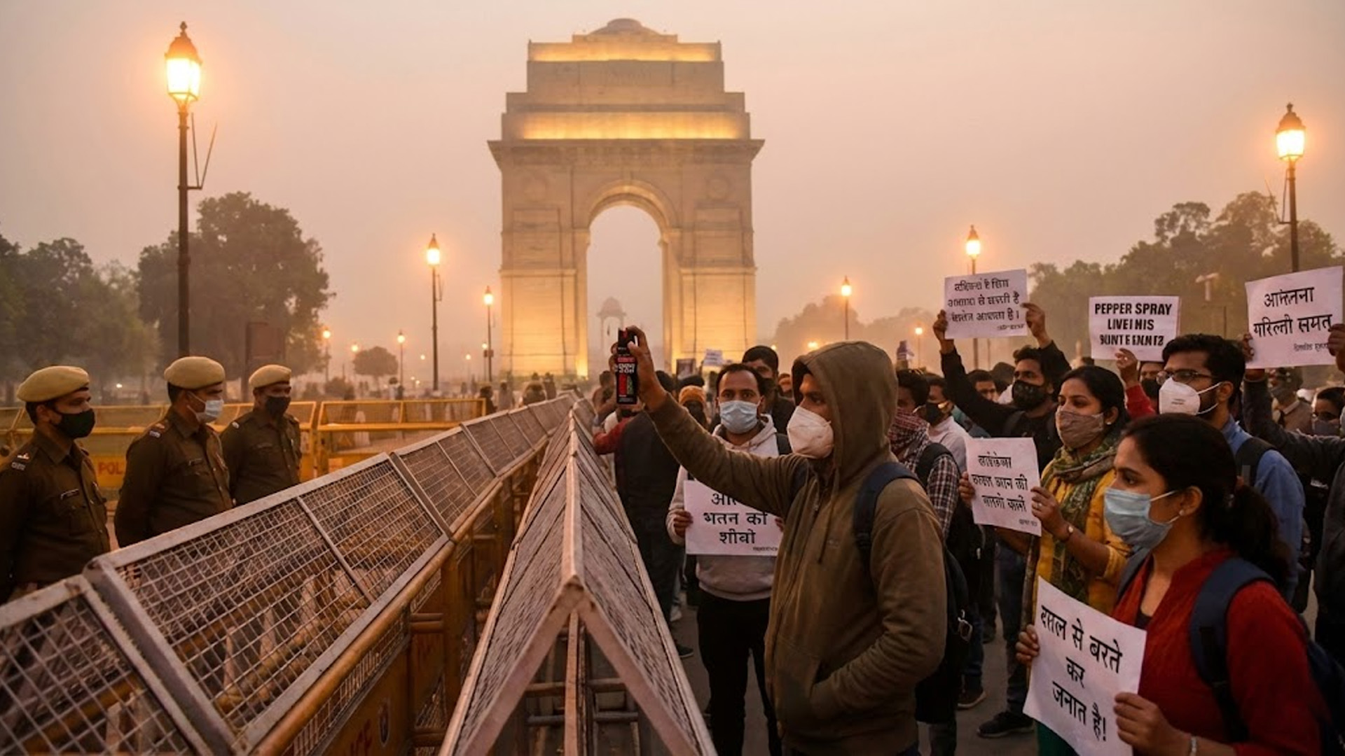 Air Pollution Protest in Delhi Turns Violent as Demonstrators Use Pepper Spray Against Police; 15 Held