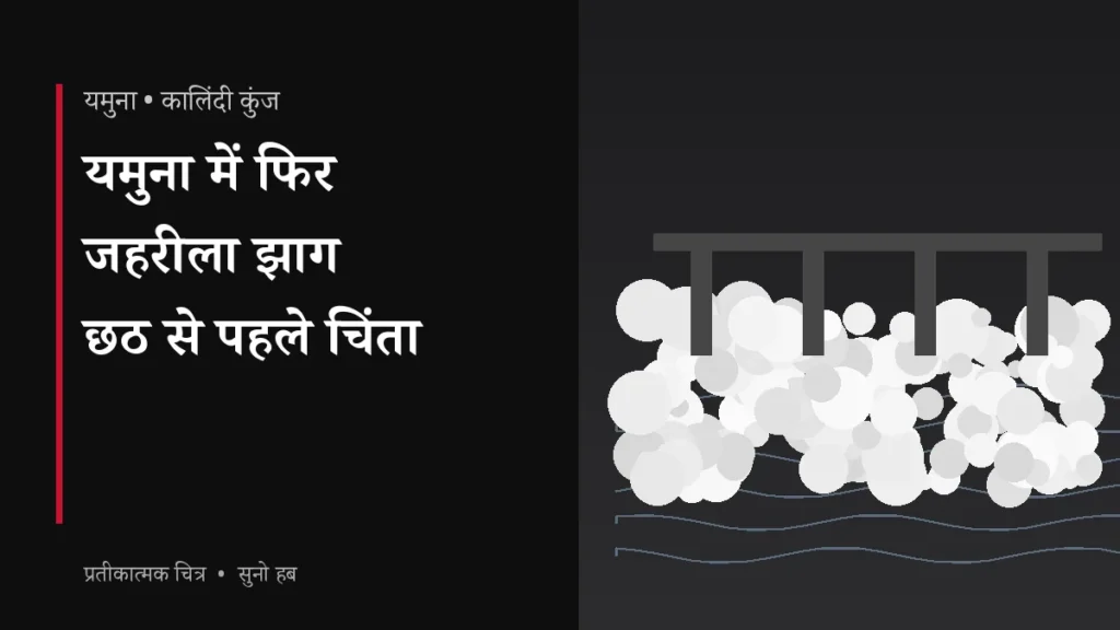 नदी की सतह पर तैरता सफेद झाग और पीछे बैराज – प्रतीकात्मक चित्र
